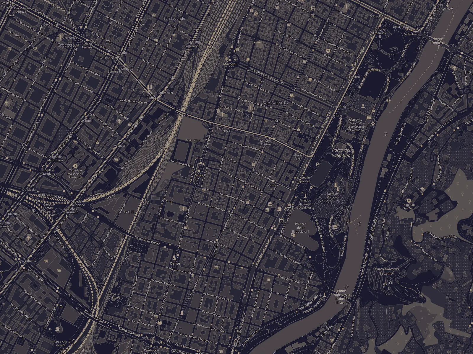 Mappa di San Salvario, Torino, con la posizione dell’appartamento in Via Belfiore 61